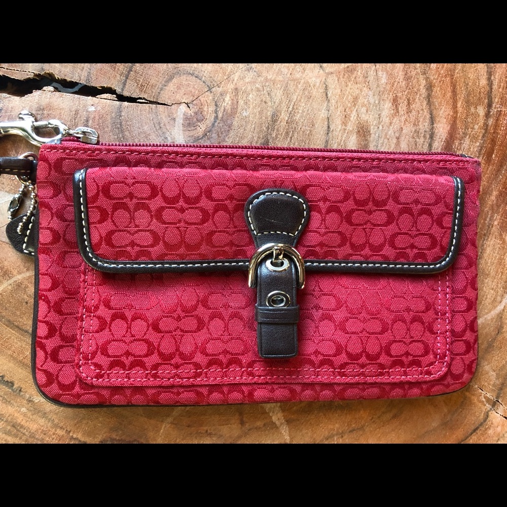 Coach Wristlet - Red C’s with Brown Leather Trim